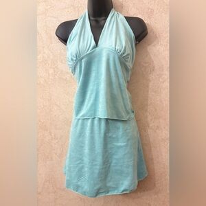 See You Monday Faux Suede Halter Neck Skirt Set